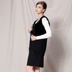 凯撒正品LUSEFA11603皮草圆领羊毛衣淑女无袖中长款开衫新品上架