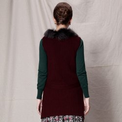 凯撒正品LUSEFA11607简约毛领无袖开衫淑女中长款羊毛衫新品上架