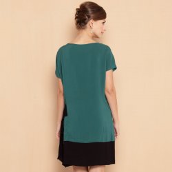 凯撒正品LUSEFA12052优雅蝙蝠袖撞色蝴蝶结圆领女连衣裙 新品