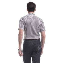 凯撒正品 夏季新品蚕丝男装衬衫格纹休闲短袖衬衣12806