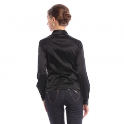 凯撒正品LUSEFA 宫廷复古风荷叶边黑色女士衬衫秋冬新品10005