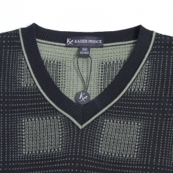 凯撒正品高端男装 大方格V领羊毛衫男士毛衣